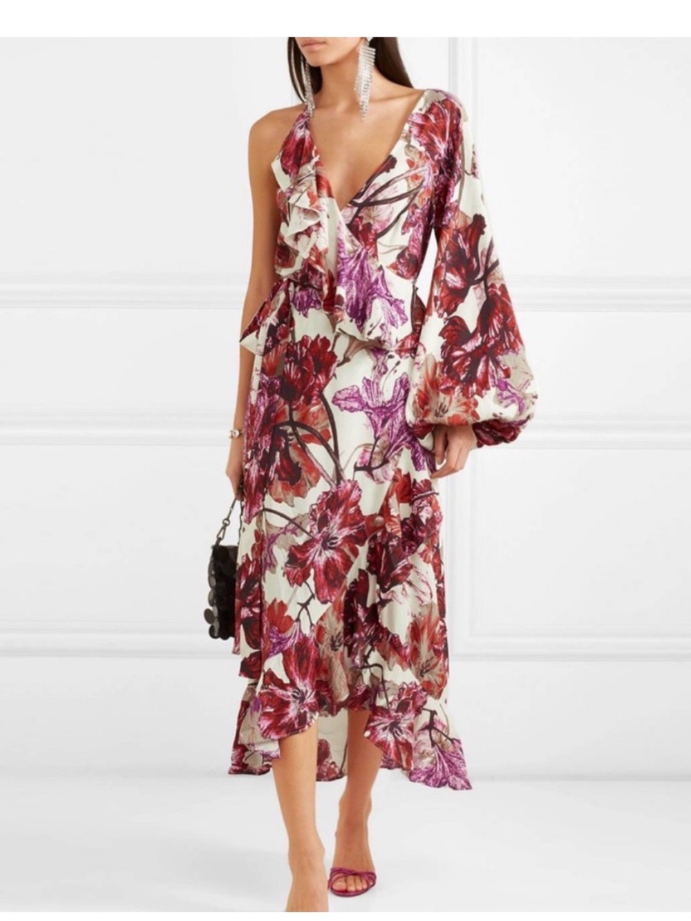 Rotate Birger Christensen Floral Asymmetrical Crepe Wrap Dress 34 small 2